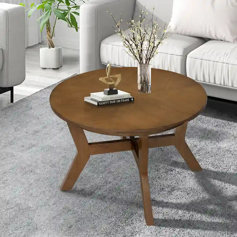 Mesa de centro redonda de madera de 32 pulgadas con 4 patas