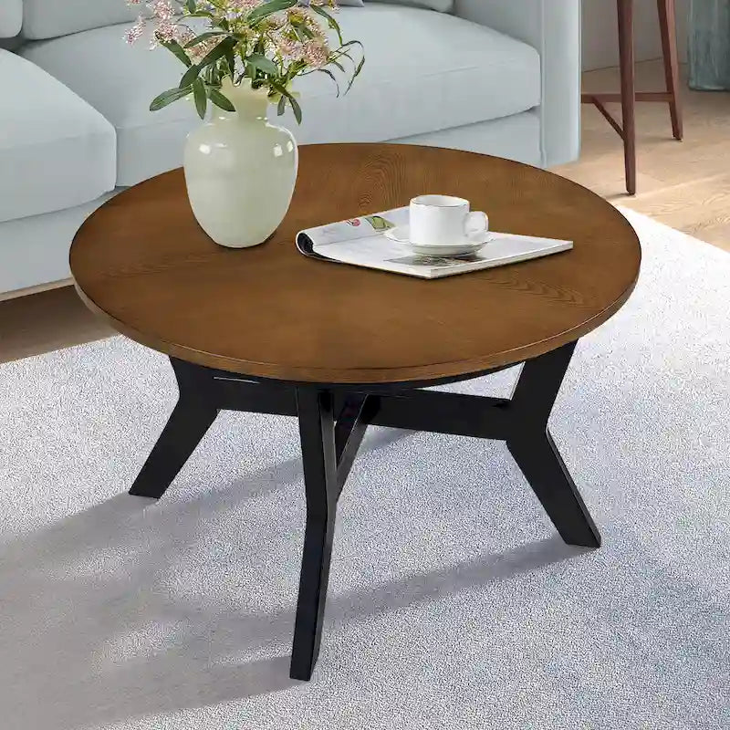 Mesa de centro redonda de madera de 32 pulgadas con 4 patas