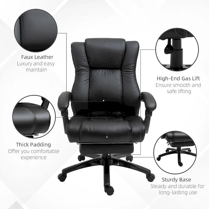Silla de oficina de respaldo alto con altura ajustable y reposapiés retráctil