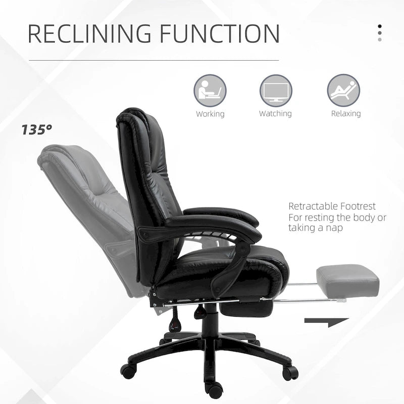 Silla de oficina de respaldo alto con altura ajustable y reposapiés retráctil