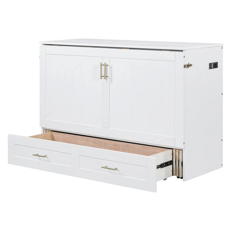 Cama Murphy de tamaño completo con cajón, tomacorrientes, puertos USB y mecanismo de polea
