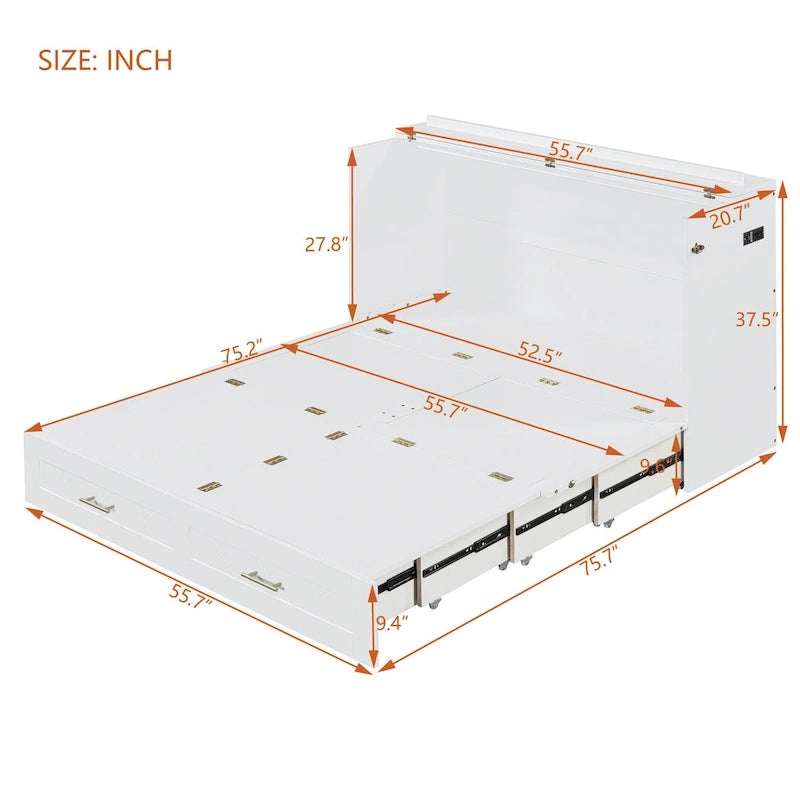 Cama Murphy de tamaño completo con cajón, tomacorrientes, puertos USB y mecanismo de polea