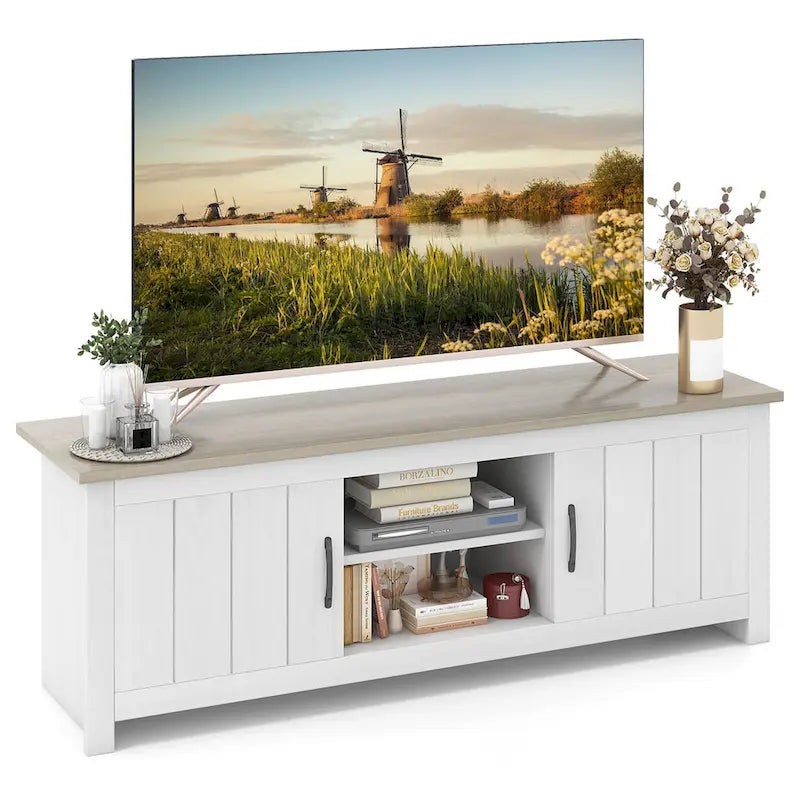 Gymax Farmhouse TV Stand for TVs up to 65 Media Console Center w/