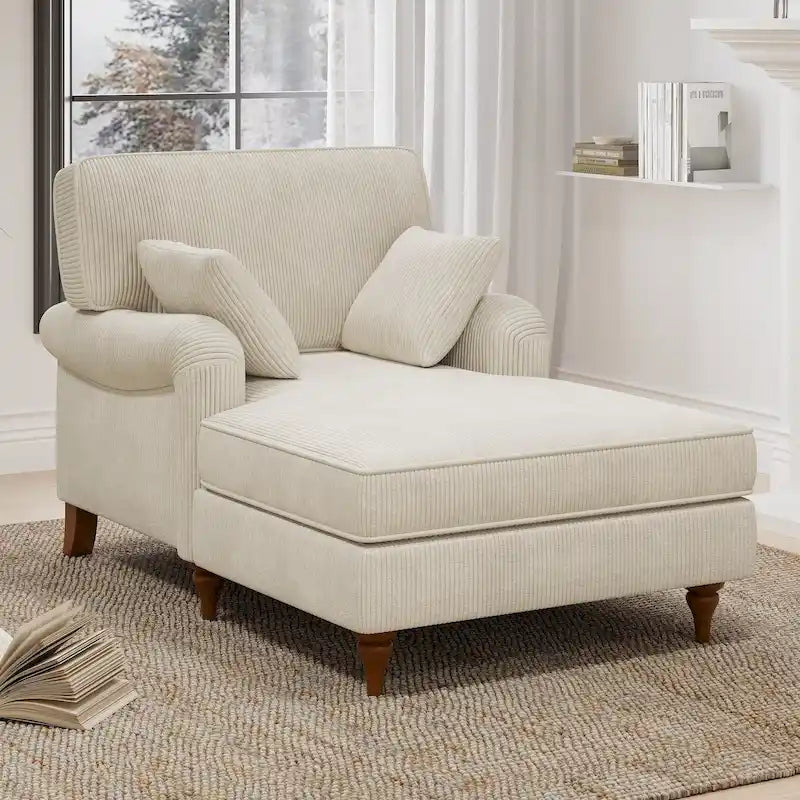 Tumbona Diván Extragrande con 2 Almohadas, Brazos Redondeados, Tela de Pana, para Sala y Dormitorio