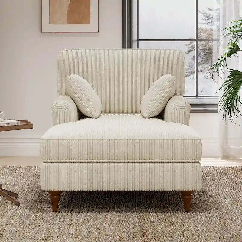 Tumbona Diván Extragrande con 2 Almohadas, Brazos Redondeados, Tela de Pana, para Sala y Dormitorio