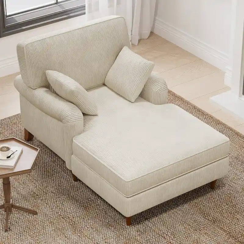 Tumbona Diván Extragrande con 2 Almohadas, Brazos Redondeados, Tela de Pana, para Sala y Dormitorio