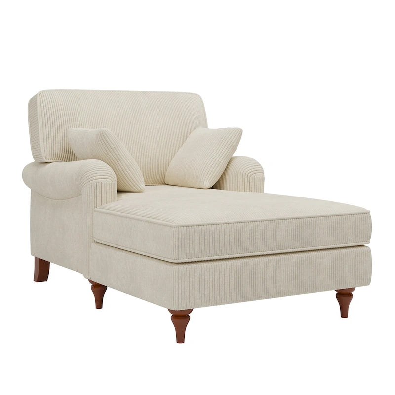 Tumbona Diván Extragrande con 2 Almohadas, Brazos Redondeados, Tela de Pana, para Sala y Dormitorio
