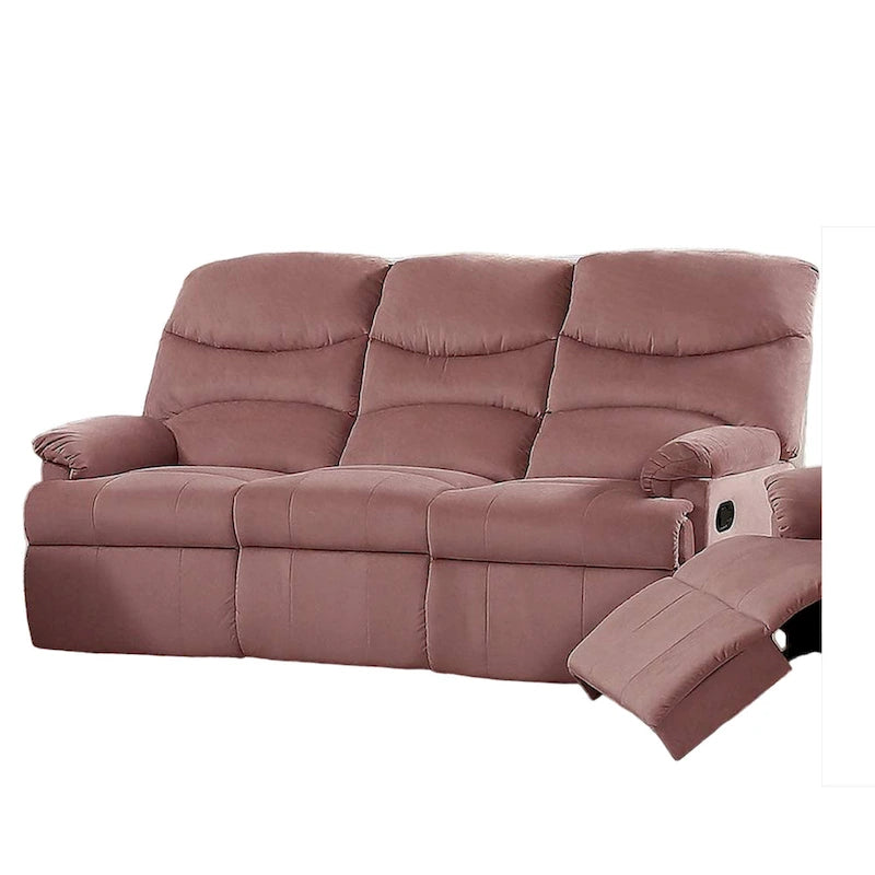 Sofá reclinable manual, terciopelo rosa ruborizado, madera maciza, 73 pulgadas