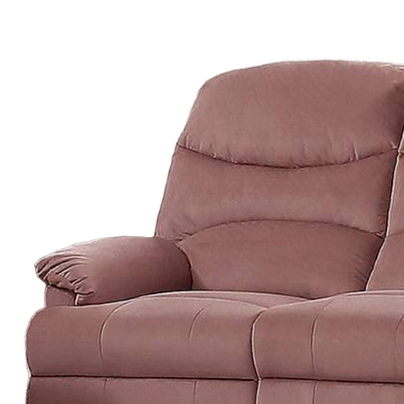 Sofá reclinable manual, terciopelo rosa ruborizado, madera maciza, 73 pulgadas