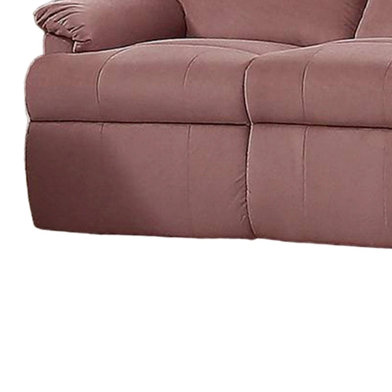 Sofá reclinable manual, terciopelo rosa ruborizado, madera maciza, 73 pulgadas