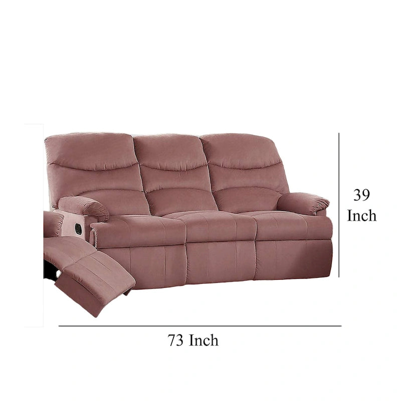 Sofá reclinable manual, terciopelo rosa ruborizado, madera maciza, 73 pulgadas