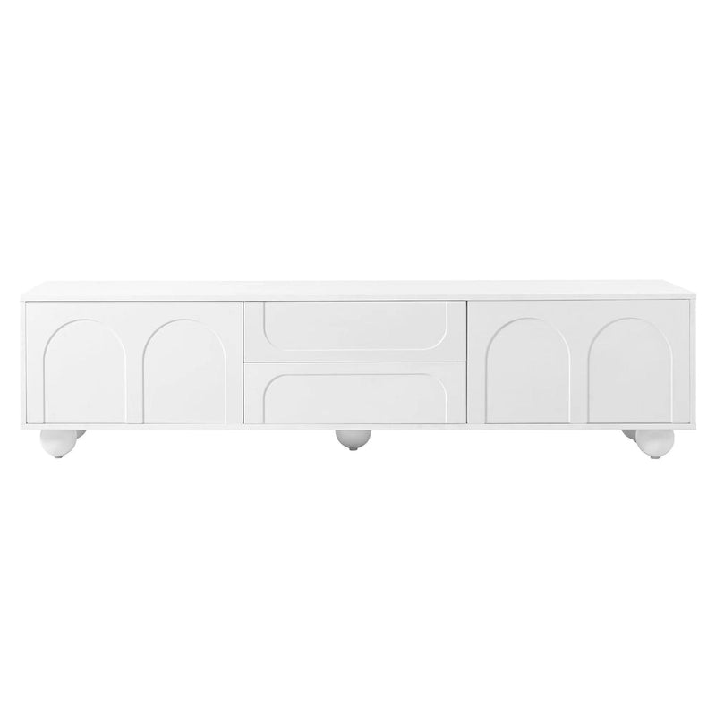 Mueble de TV con 2 armarios, 2 cajones y 5 patas redondas, apto para televisores de hasta 75 pulgadas
