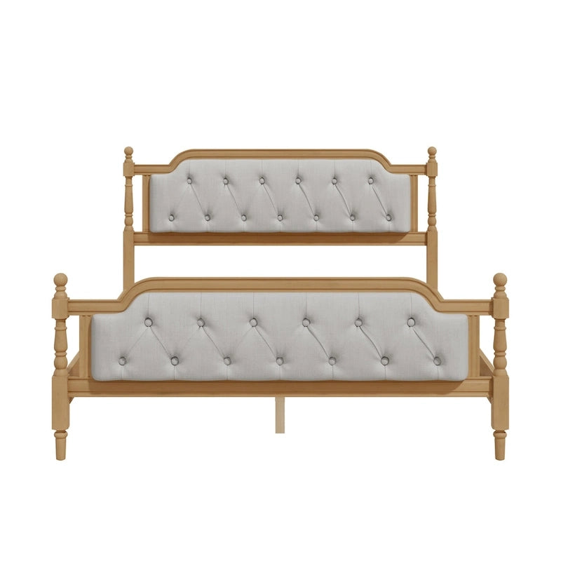 Base de cama queen size con cabecero tapizado y listones de madera