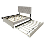 Cama tapizada tamaño Queen con cabecero capitoné, cama nido y cajones de almacenamiento