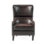 Sillón decorativo de respaldo alto con orejas y patas de madera de abedul
