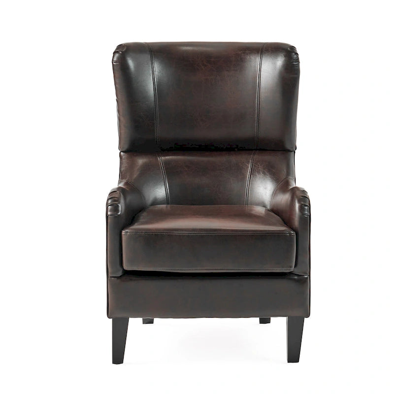 Sillón decorativo de respaldo alto con orejas y patas de madera de abedul