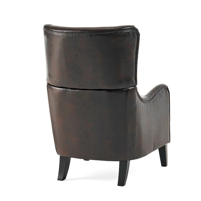 Sillón decorativo de respaldo alto con orejas y patas de madera de abedul
