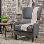 Sillón decorativo de respaldo alto con orejas y patas de madera de abedul