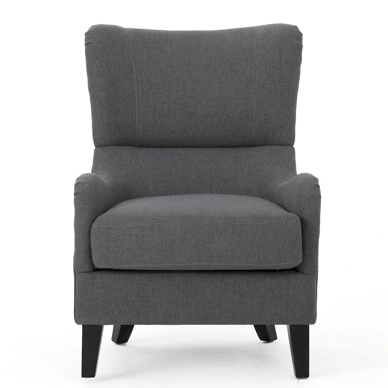 Sillón decorativo de respaldo alto con orejas y patas de madera de abedul