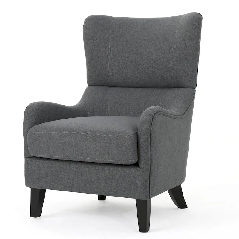 Sillón decorativo de respaldo alto con orejas y patas de madera de abedul