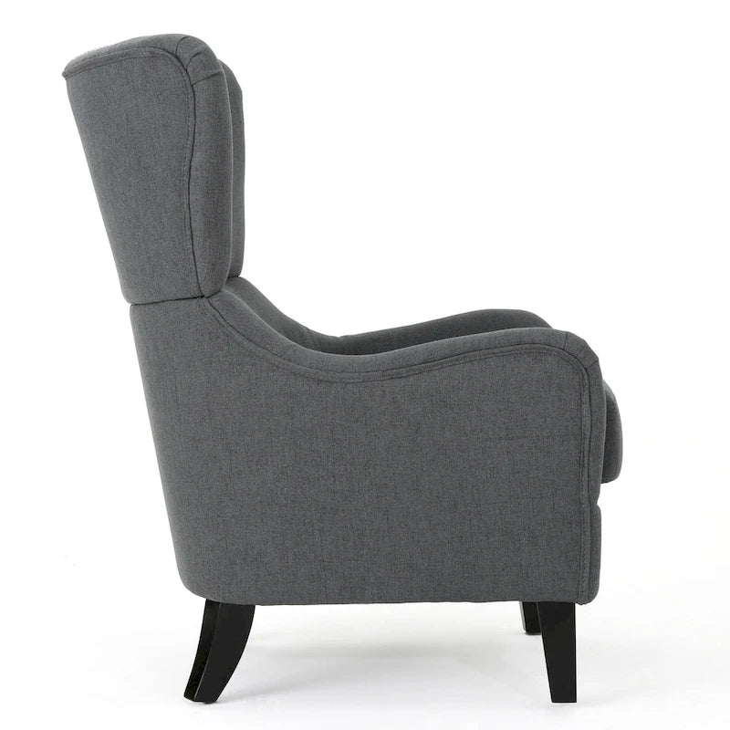 Sillón decorativo de respaldo alto con orejas y patas de madera de abedul