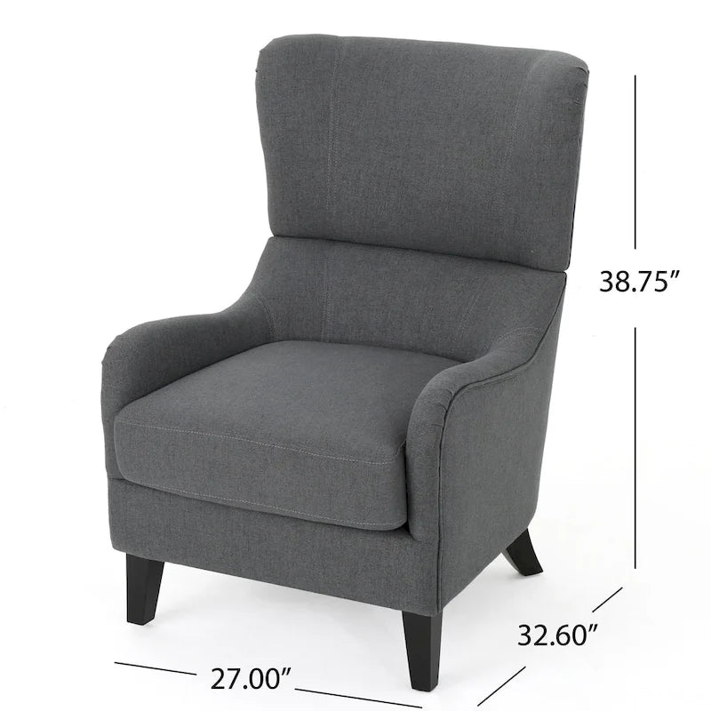 Sillón decorativo de respaldo alto con orejas y patas de madera de abedul