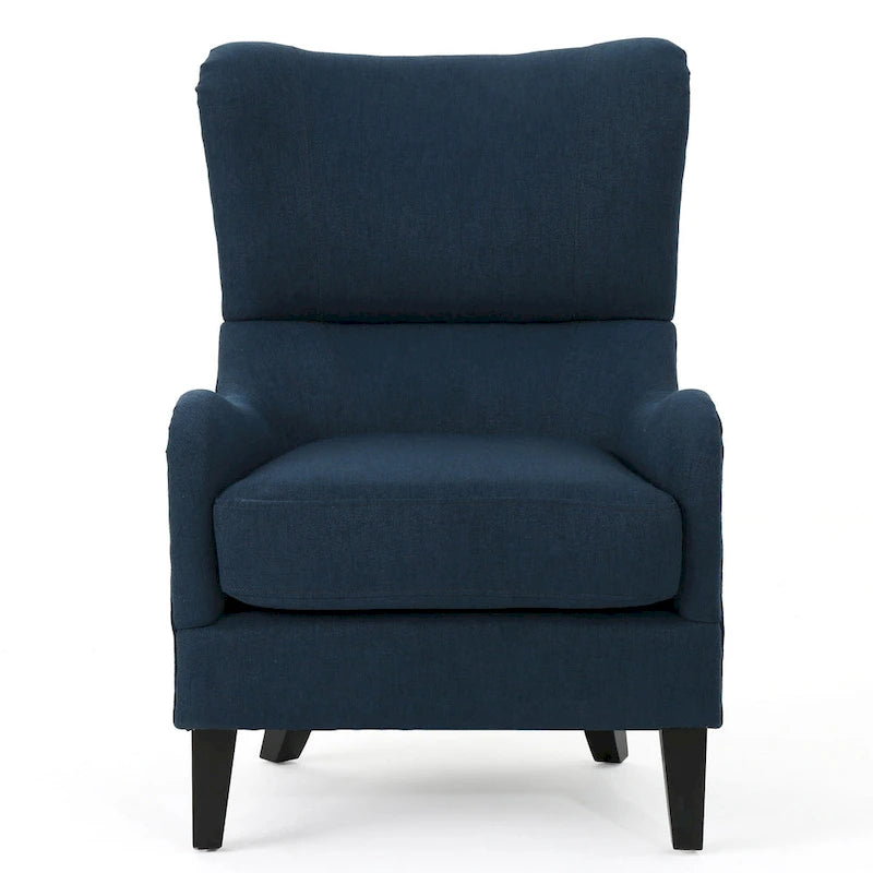 Sillón decorativo de respaldo alto con orejas y patas de madera de abedul