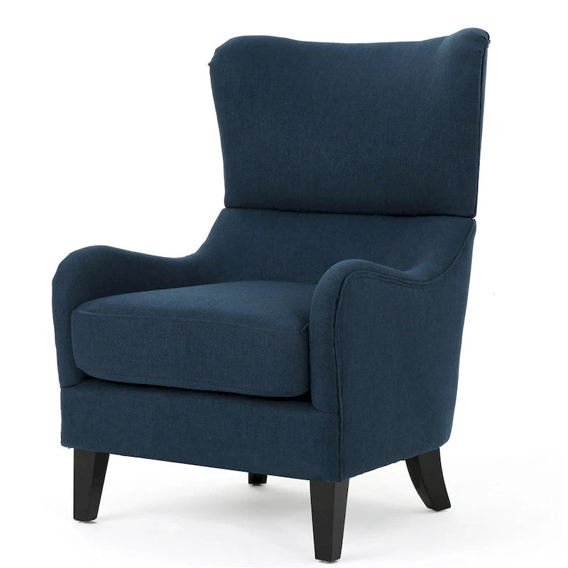 Sillón decorativo de respaldo alto con orejas y patas de madera de abedul