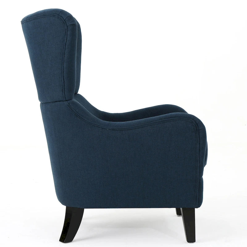 Sillón decorativo de respaldo alto con orejas y patas de madera de abedul