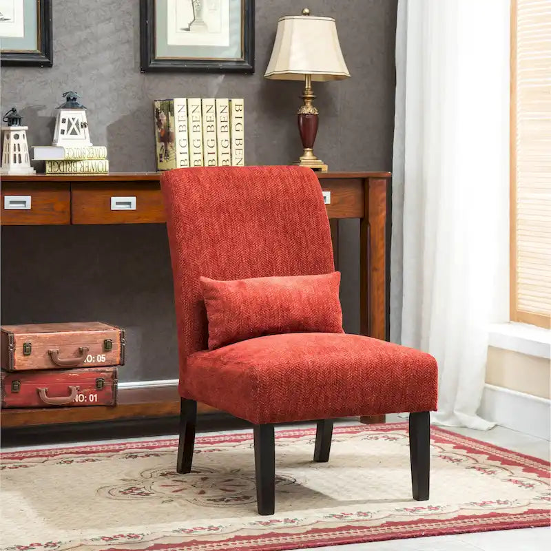 Sillón decorativo sin brazos de tela de chenilla con almohada