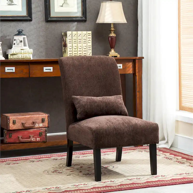 Sillón decorativo sin brazos de tela de chenilla con almohada