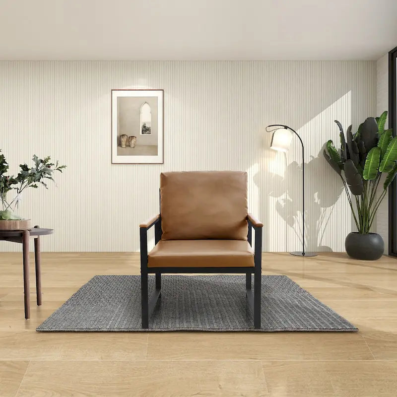Sillón decorativo de piel sintética color Camel con patas antideslizantes