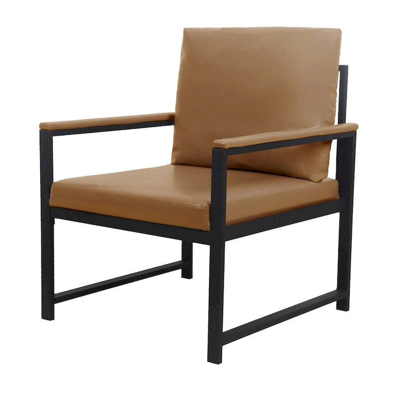 Sillón decorativo de piel sintética color Camel con patas antideslizantes