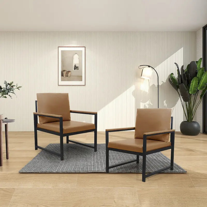 Sillón decorativo de piel sintética color Camel con patas antideslizantes
