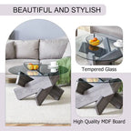 Mesa de centro redonda de cristal con tapa de vidrio templado y patas de MDF