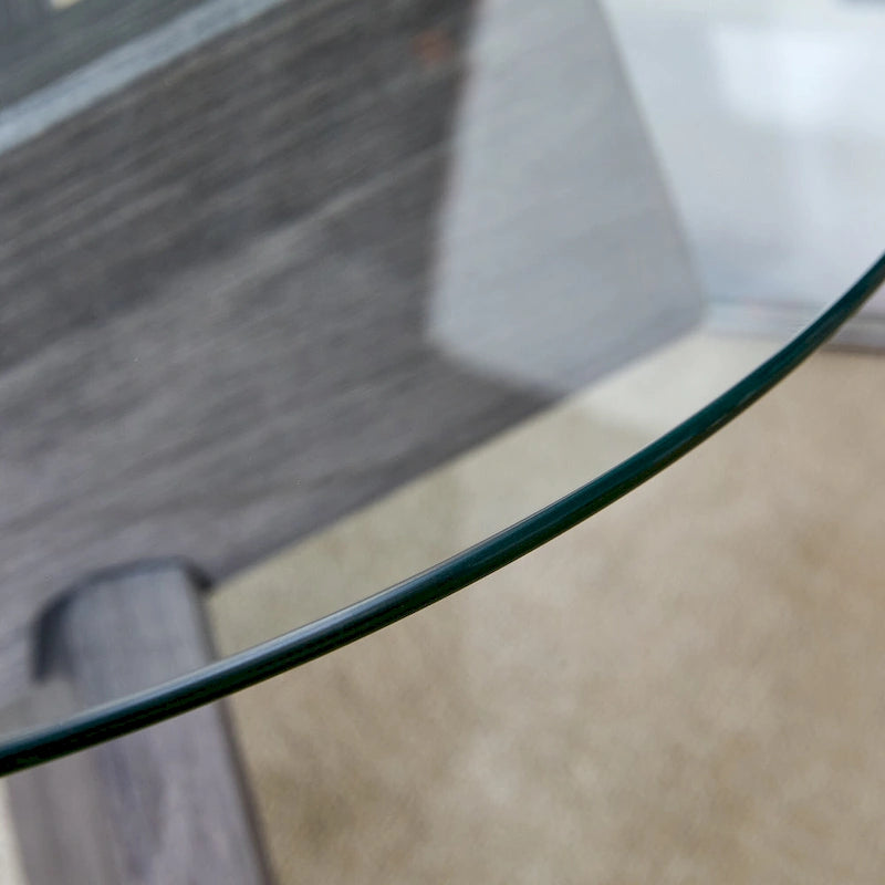 Mesa de centro redonda de cristal con tapa de vidrio templado y patas de MDF