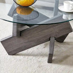 Mesa de centro redonda de cristal con tapa de vidrio templado y patas de MDF