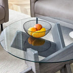 Mesa de centro redonda de cristal con tapa de vidrio templado y patas de MDF