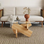 Mesa de centro redonda de cristal con tapa de vidrio templado y patas de MDF