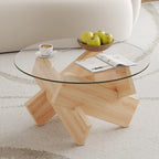 Mesa de centro redonda de cristal con tapa de vidrio templado y patas de MDF
