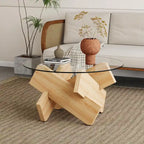 Mesa de centro redonda de cristal con tapa de vidrio templado y patas de MDF