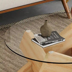 Mesa de centro redonda de cristal con tapa de vidrio templado y patas de MDF