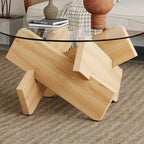 Mesa de centro redonda de cristal con tapa de vidrio templado y patas de MDF