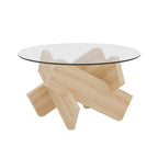 Mesa de centro redonda de cristal con tapa de vidrio templado y patas de MDF