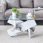 Mesa de centro redonda de cristal con tapa de vidrio templado y patas de MDF