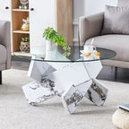 Mesa de centro redonda de cristal con tapa de vidrio templado y patas de MDF