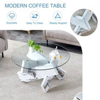 Mesa de centro redonda de cristal con tapa de vidrio templado y patas de MDF