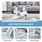 Mesa de centro redonda de cristal con tapa de vidrio templado y patas de MDF