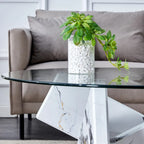 Mesa de centro redonda de cristal con tapa de vidrio templado y patas de MDF