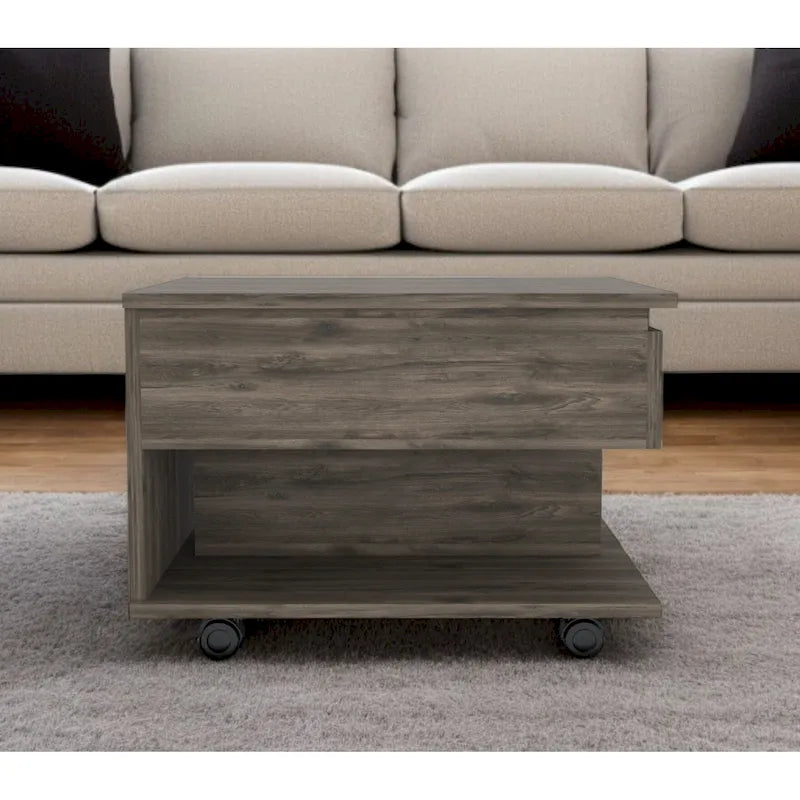 Mesa de centro elevable de color marrón oscuro con cajón (15.3"H x 21.6"W x 19.6"D)